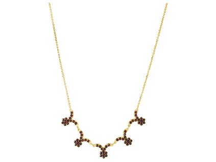 Silver necklace with czech garnet, gold plated - flower                                             