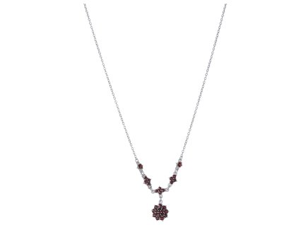 Silver necklace with czech garnet, rhodium plated - flower                                          