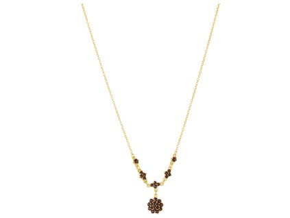 Silver necklace with czech garnet, gold plated - flower                                             