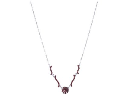 Silver necklace with czech garnet, rhodium plated - flower                                          