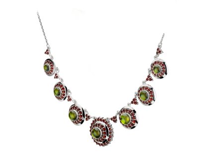 Silver necklace with czech garnet, gold plated - flower                                             