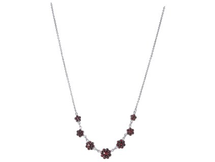 Silver necklace with czech garnet, rhodium plated - flower                                          