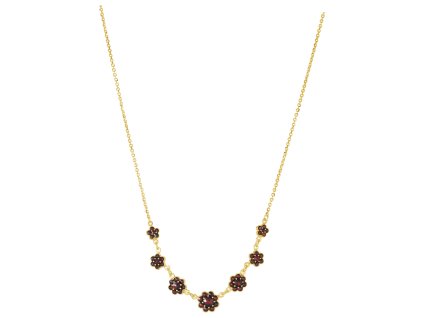 Silver necklace with czech garnet, gold plated - flower                                             