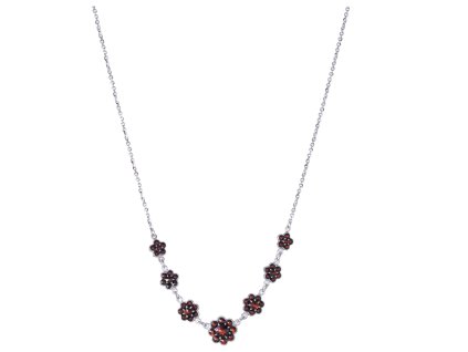 Silver necklace with czech garnet, rhodium plated - flower                                          