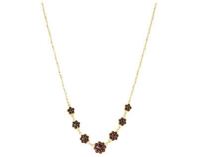 Silver necklace with czech garnet, gold plated - flower                                             