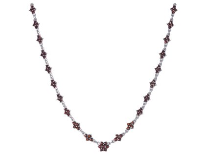 Silver necklace with czech garnet, rhodium plated - flower                                          