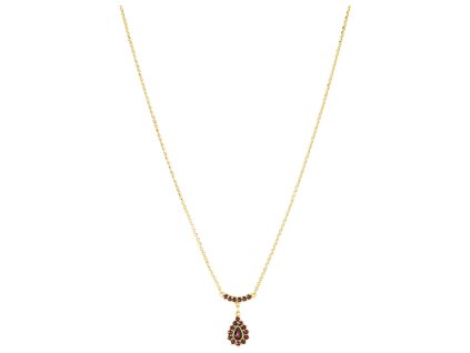 Silver necklace with czech garnet, gold plated - drop                                               
