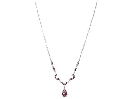 Silver necklace with czech garnet, rhodium plated - drop                                            