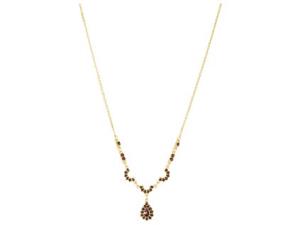 Silver necklace with czech garnet, gold plated - drop                                               