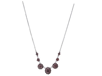 Silver necklace with czech garnet, rhodium plated - flower                                          