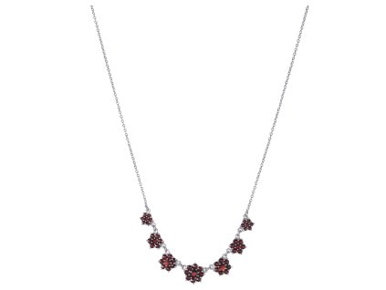 Silver necklace with czech garnet, rhodium plated - flower                                          