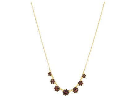 Silver necklace with czech garnet, gold plated - flower                                             