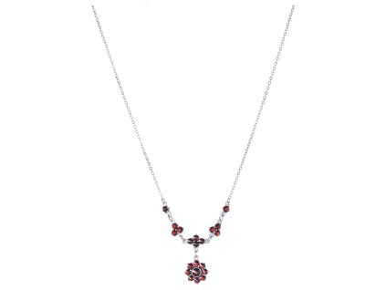 Silver necklace with czech garnet, rhodium plated - flower                                          