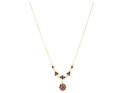 Silver necklace with czech garnet, gold plated - flower                                             