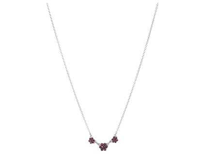 Silver necklace with czech garnet, rhodium plated - flower                                          