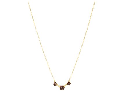 Silver necklace with czech garnet, gold plated - flower                                             