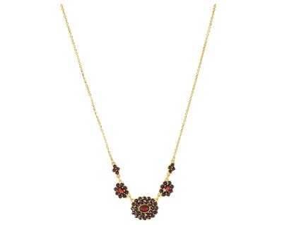 Silver necklace with czech garnet, gold plated - oval                                               