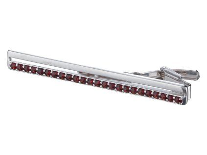 Silver tie clip with czech garnet, rhodium plated                                                   
