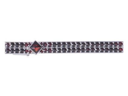 Silver tie clip with czech garnet, rhodium plated                                                   