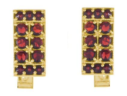 Stříbrné manžetové knoflíky s českým granátem, zlacené - obdélník