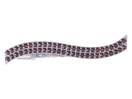 Silver tie clip with czech garnet, rhodium plated - wave                                            