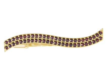 Silver tie clip with czech garnet, gold plated - wave                                               