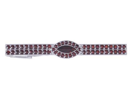 Silver tie clip with czech garnet, rhodium plated                                                   