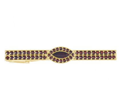Silver tie clip with czech garnet, gold plated                                                      