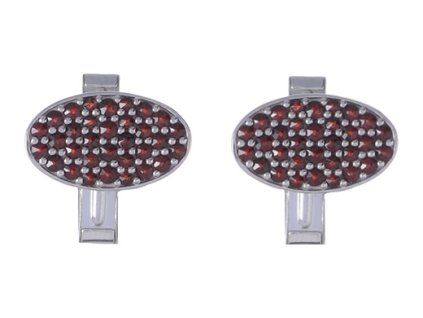 Silver cuff-links with czech garnet, rhodium plated - oval                                          