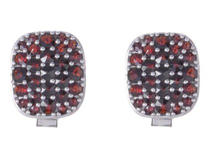 Silver cuff-links with czech garnet, rhodium plated - square                                        