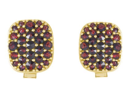 Silver cuff-links with czech garnet, gold plated - square                                           