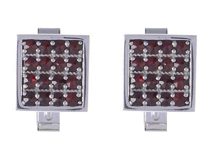 Silver cuff-links with czech garnet, rhodium plated - square                                        