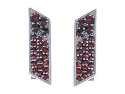 Silver cuff-links with czech garnet, rhodium plated - rectangle                                     