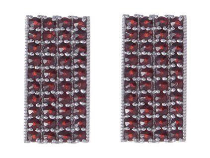 Silver cuff-links with czech garnet, rhodium plated - rectangle                                     