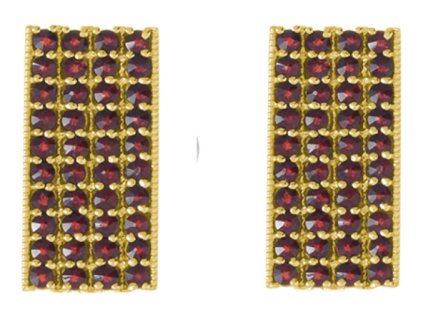 Stříbrné manžetové knoflíky s českým granátem, zlacené - obdélník