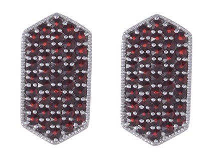 Silver cuff-links with czech garnet, rhodium plated                                                 