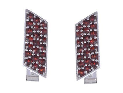 Silver cuff-links with czech garnet, rhodium plated - rectangle                                     