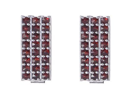 Silver cuff-links with czech garnet, rhodium plated - rectangle                                     