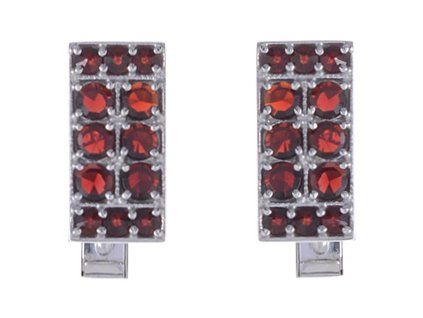 Silver cuff-links with czech garnet, rhodium plated - rectangle                                     