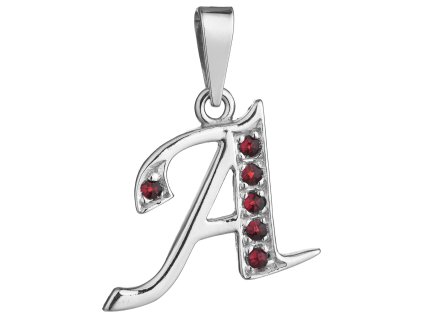 Silver pendant with czech garnet, rhodium plated - letter A                                         