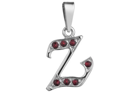 Silver pendant with czech garnet, rhodium plated - letter Z                                         