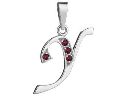 Silver pendant with czech garnet, rhodium plated - letter Y                                         