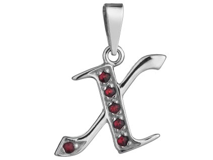 Silver pendant with czech garnet, rhodium plated - letter X                                         