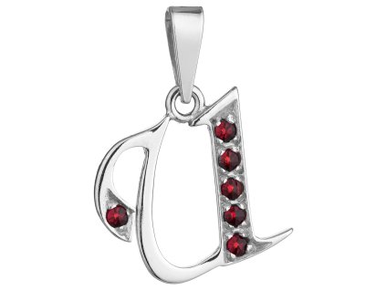 Silver pendant with czech garnet, rhodium plated - letter U                                         