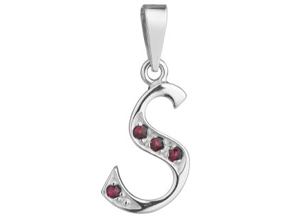 Silver pendant with czech garnet, rhodium plated - letter S                                         