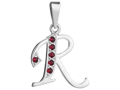 Stříbrný přívěsek s českým granátem, rhodiovaný - písmeno R