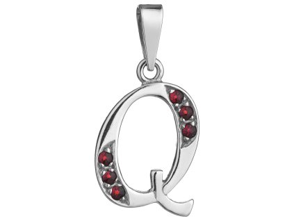 Silver pendant with czech garnet, rhodium plated - letter Q                                         