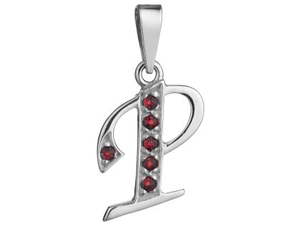 Stříbrný přívěsek s českým granátem, rhodiovaný - písmeno P