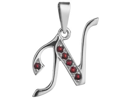 Silver pendant with czech garnet, rhodium plated - letter N                                         