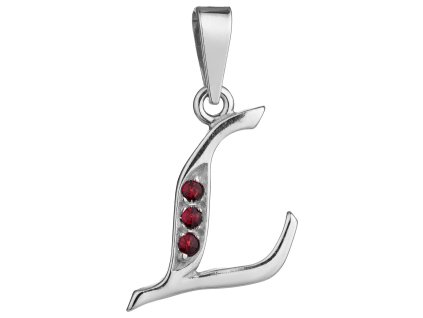 Silver pendant with czech garnet, rhodium plated - letter L                                         
